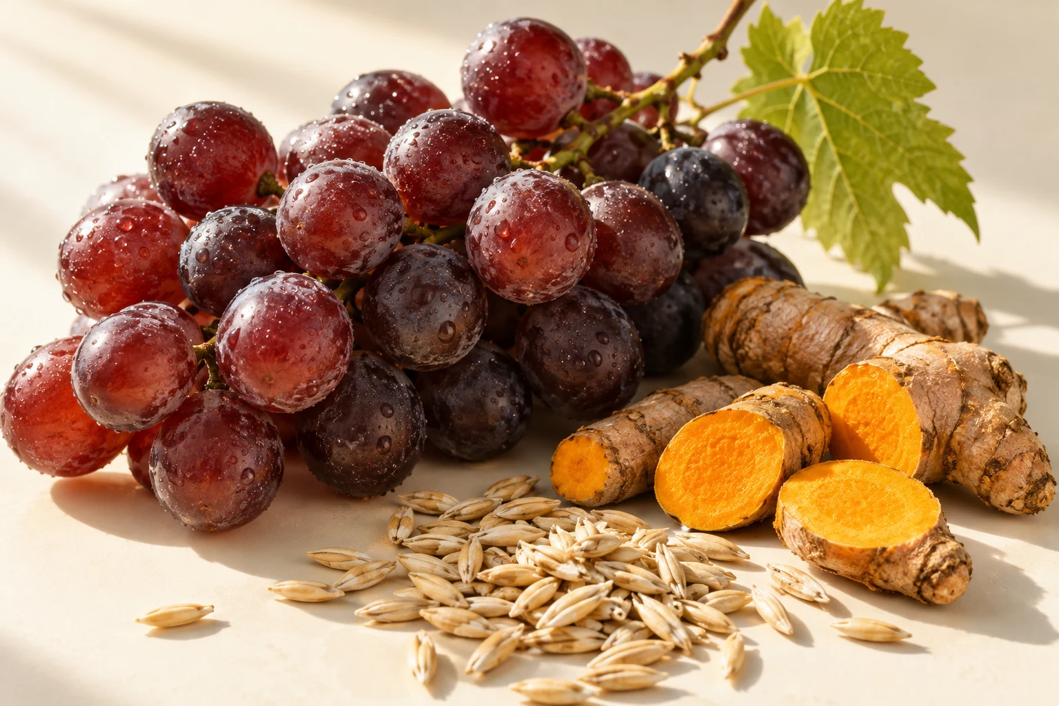 Red grapes, turmeric and oats